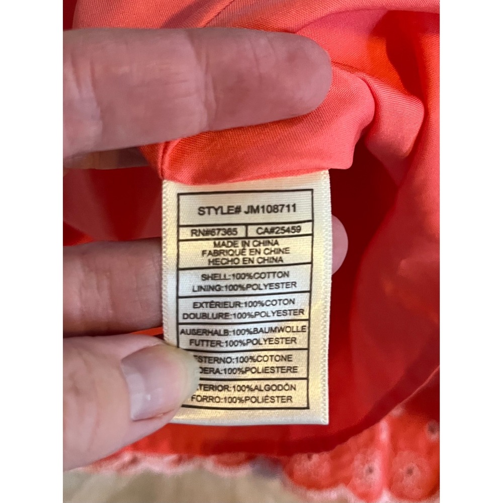 Betsey Johnson Coral Pink Eyelet Floral Mini Dress Ruffle Sleeve Small - Picture 8 of 12
